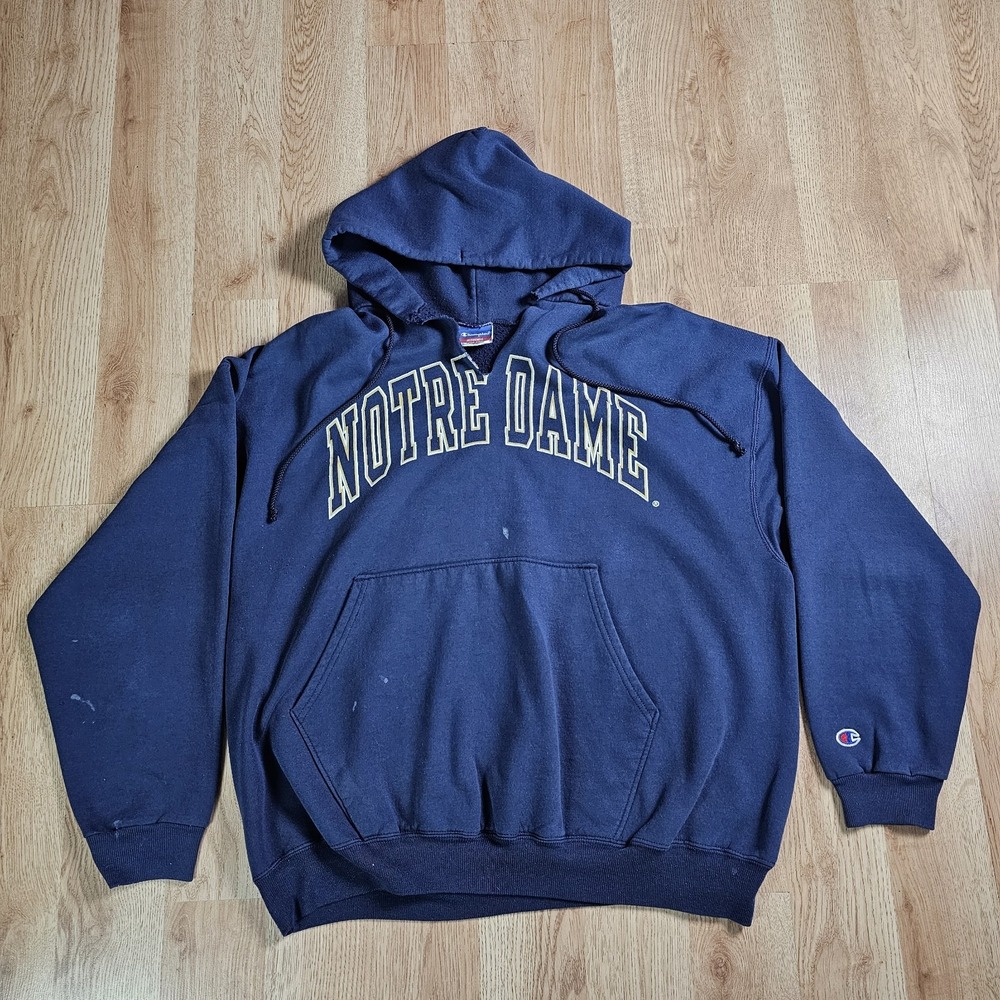 Notre‎ Dame Fighting Irish Champion Hoodie Mens XL Navy Blue  Vintage Sweatshirt